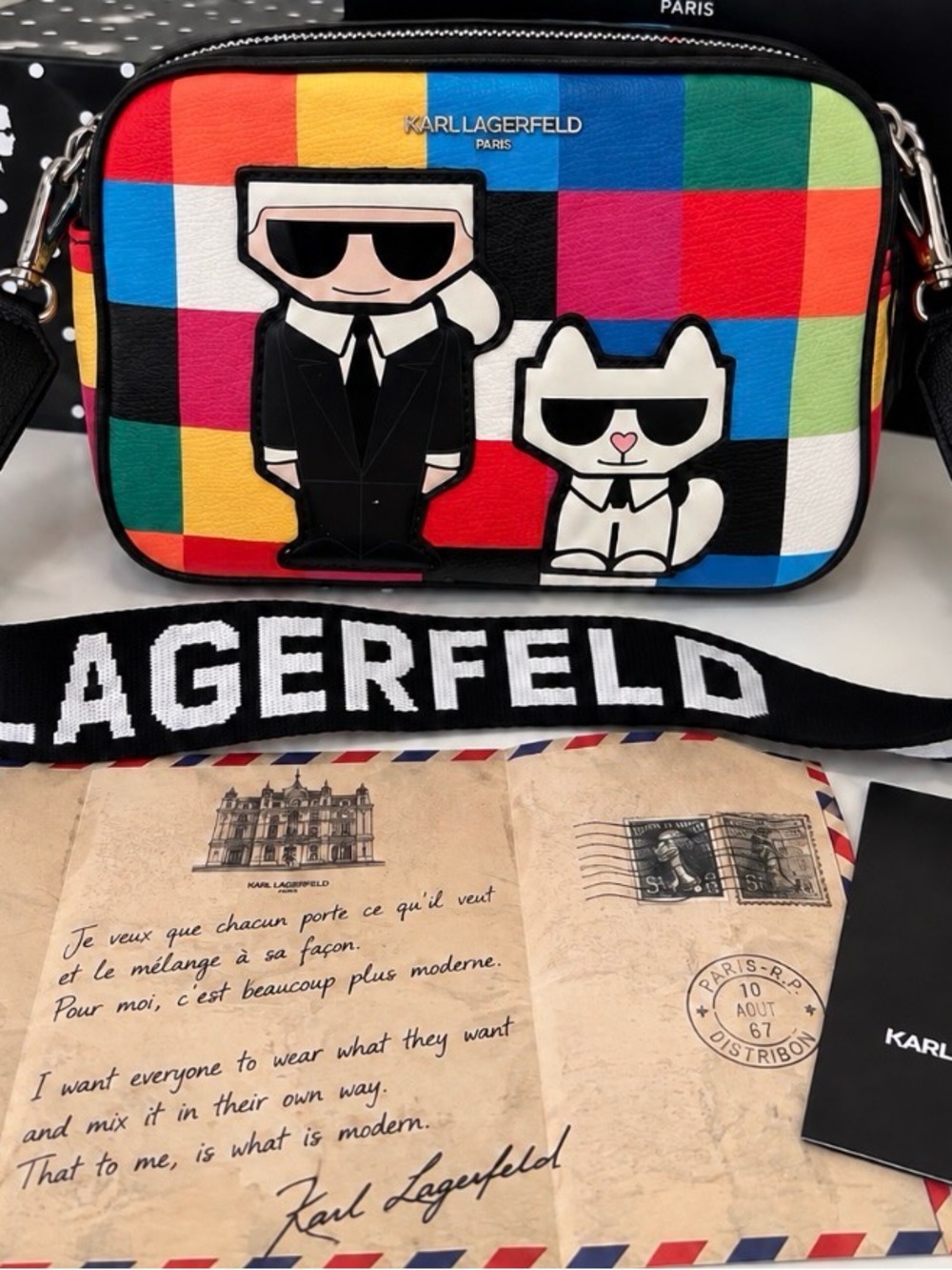 KARL LAGERFELD PARIS MAYBELLE KARL & CHOUPETTE COLORBLOCK CROSSBODY BAG